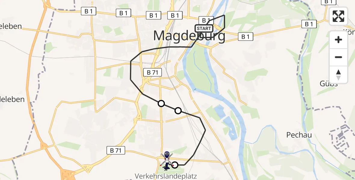 Flugroute Polizeihubschrauber Magdeburg - Magdeburg City Flugplatz, 13 Juni 2026, 15:18