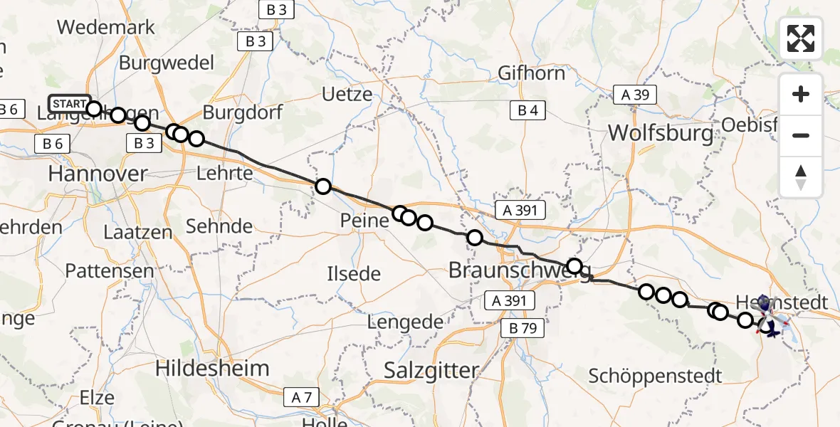 Flugroute Polizeihubschrauber Flughafen Hannover - Helmstedt, 13 Juni 2026, 15:24