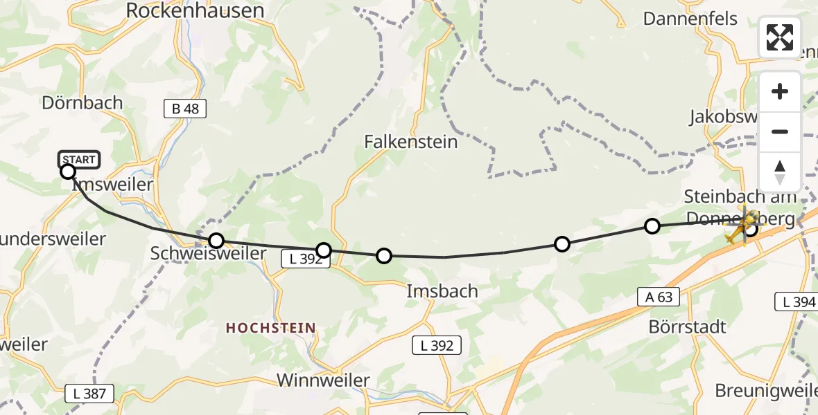 Flugroute Rettungshubschrauber Imsweiler UL - Börrstadt, 13 Juni 2026, 15:26