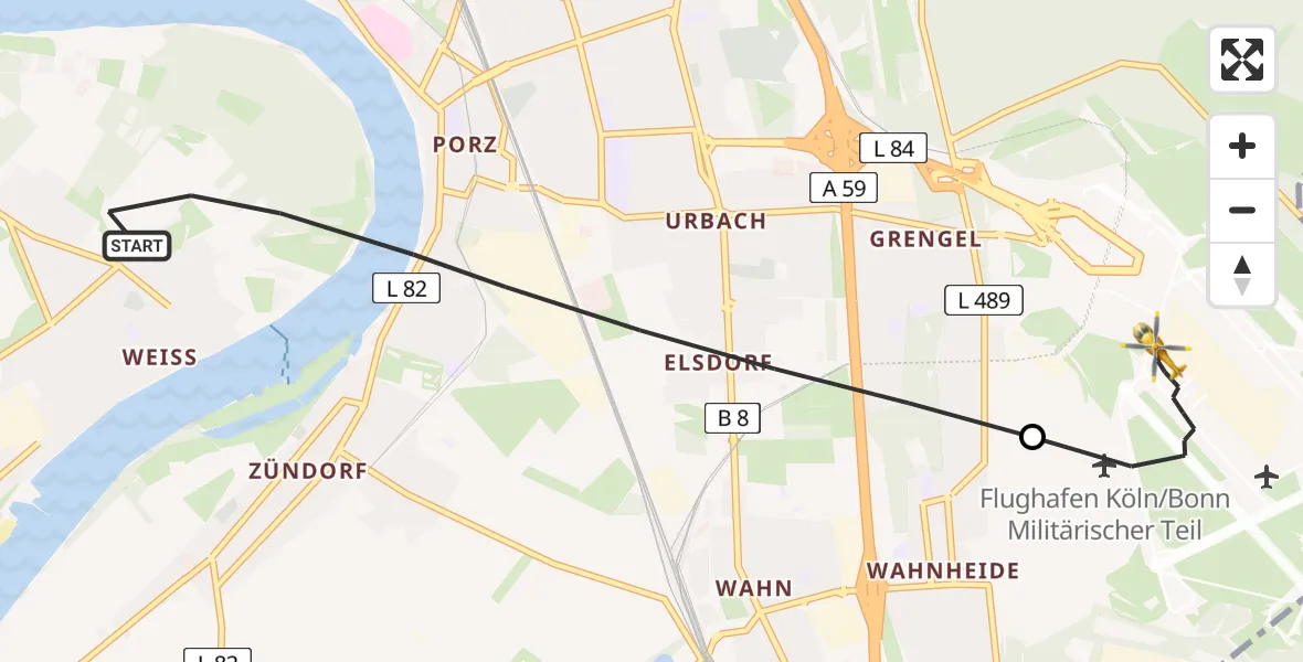 Flugroute Rettungshubschrauber Köln - Köln Bonn Flughafen, 13 Juni 2026, 15:30