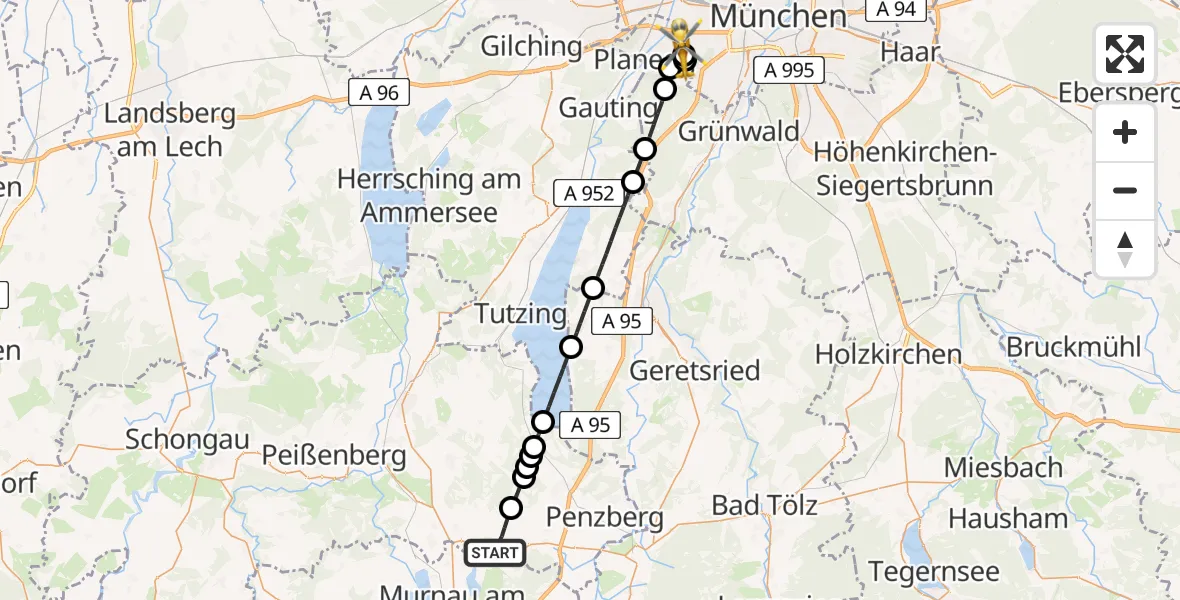 Flugroute Rettungshubschrauber Obersöchering - DRF Air Rescue München Hubschrauberlandeplatz, 13 Juni 2026, 15:36