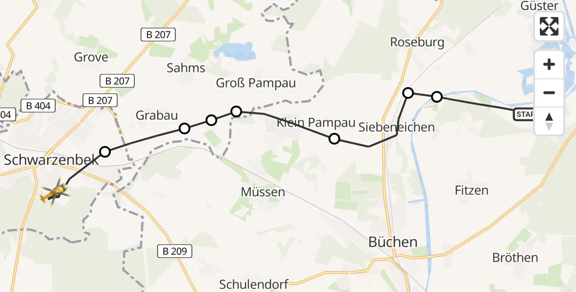 Flugroute Rettungshubschrauber Fitzen - Schwarzenbek, 13 Juni 2026, 15:58