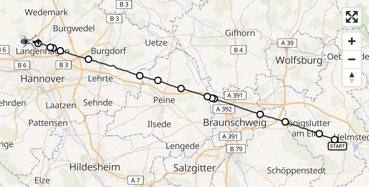 Flugroute Polizeihubschrauber Wolsdorf - Flughafen Hannover, 13 Juni 2026, 15:58