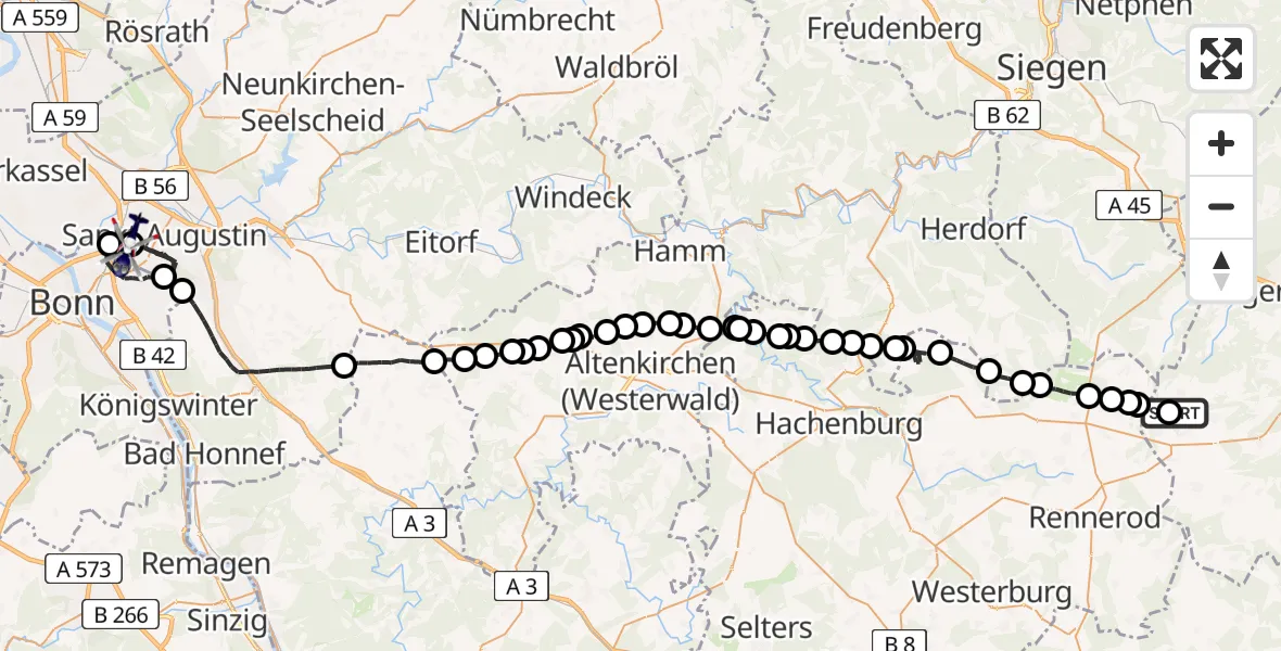 Flugroute Polizeihubschrauber Breitscheid - Bonn-Hangelar Flugplatz, 13 Juni 2026, 16:01