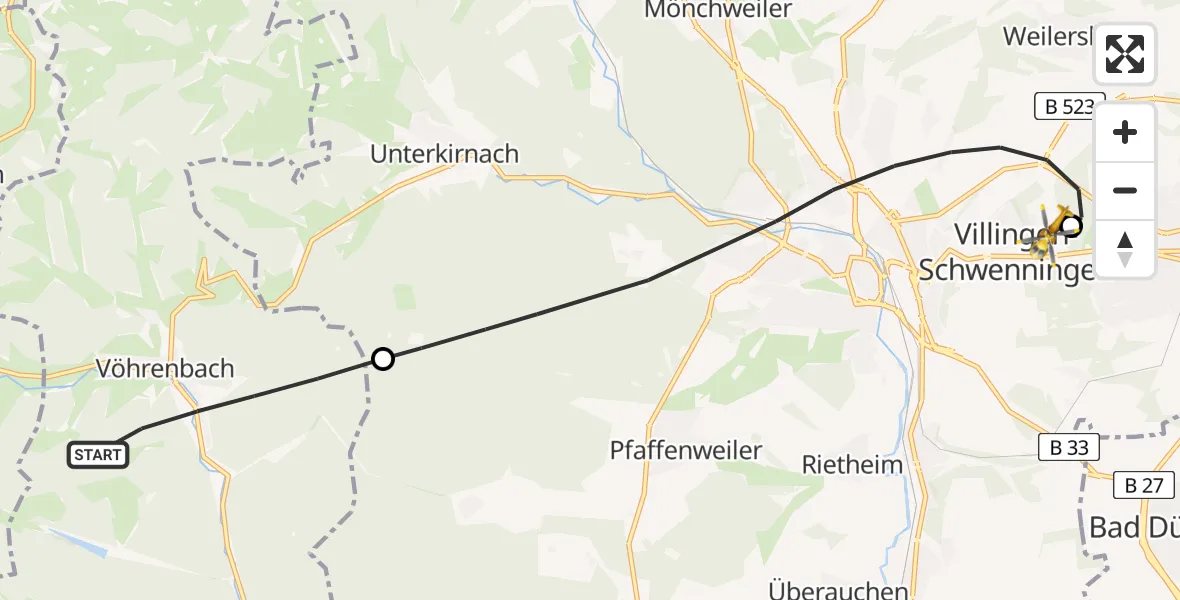 Flugroute Ambulanzhubschrauber Vöhrenbach - DRF Air Rescue Station Villingen-Schwenningen Hubschrauberlandeplatz (Christoph 11), 13 Juni 2026, 16:04