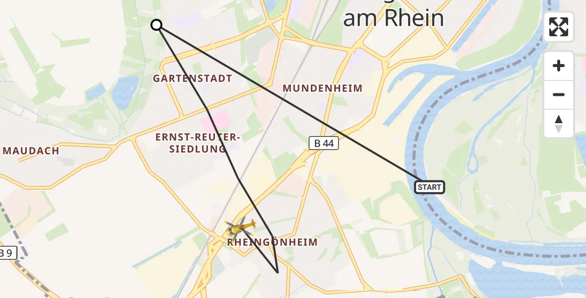 Flugroute Rettungshubschrauber Mannheim - Ludwigshafen am Rhein, 13 Juni 2026, 16:04