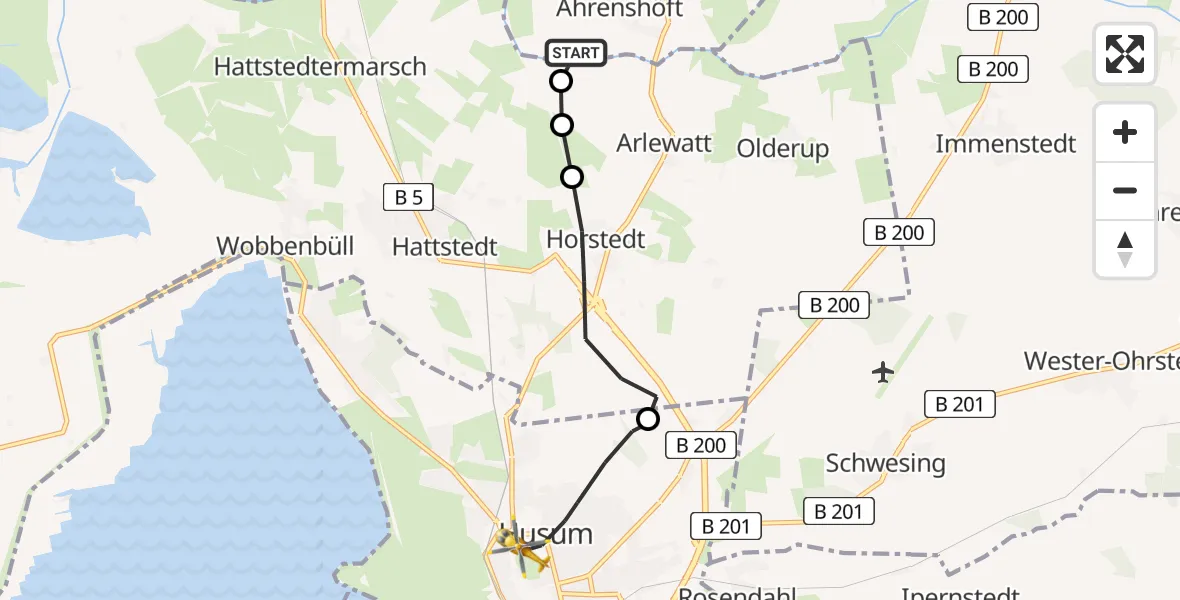 Flugroute Rettungshubschrauber Ahrenshöft - Husum, 13 Juni 2026, 16:06