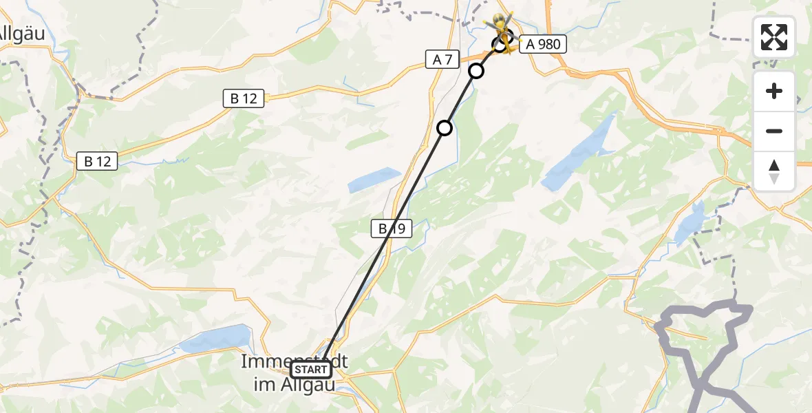 Flugroute Rettungshubschrauber Immenstadt i.Allgäu - Kempten-Durach Flugplatz, 13 Juni 2026, 16:07