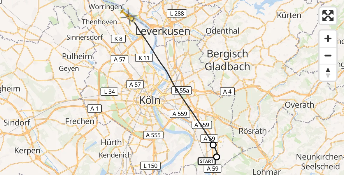Flugroute Rettungshubschrauber Köln - Köln, 13 Juni 2026, 16:17