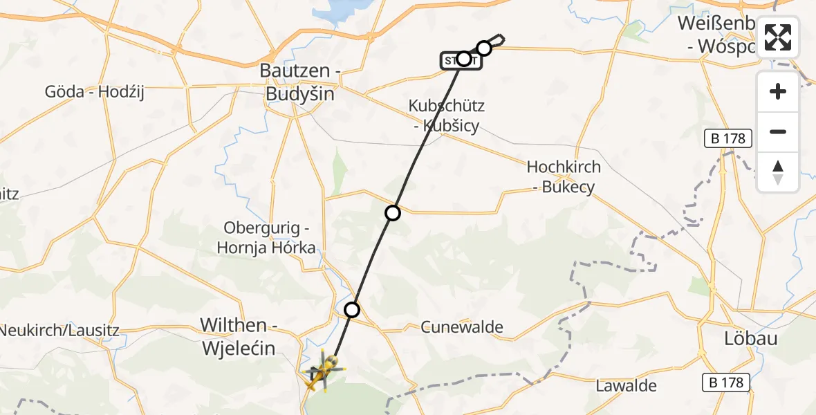 Flugroute Rettungshubschrauber Kubschütz - Schirgiswalde-Kirschau, 13 Juni 2026, 16:30