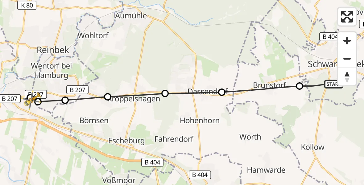 Flugroute Rettungshubschrauber Schwarzenbek - Bethesda Hospital, 13 Juni 2026, 16:31