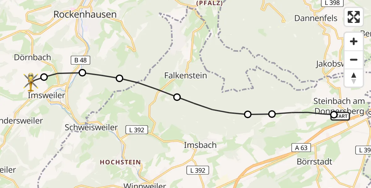 Flugroute Rettungshubschrauber Börrstadt - Imsweiler UL, 13 Juni 2026, 16:34