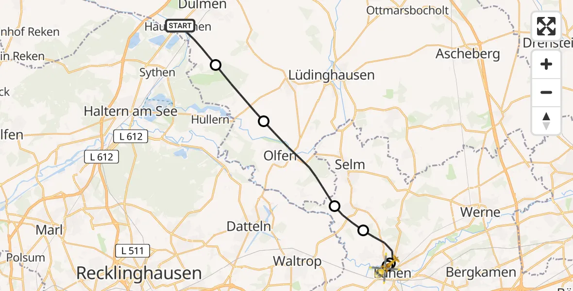 Flugroute Rettungshubschrauber Dülmen - Sankt Marien Hospital, 13 Juni 2026, 16:36