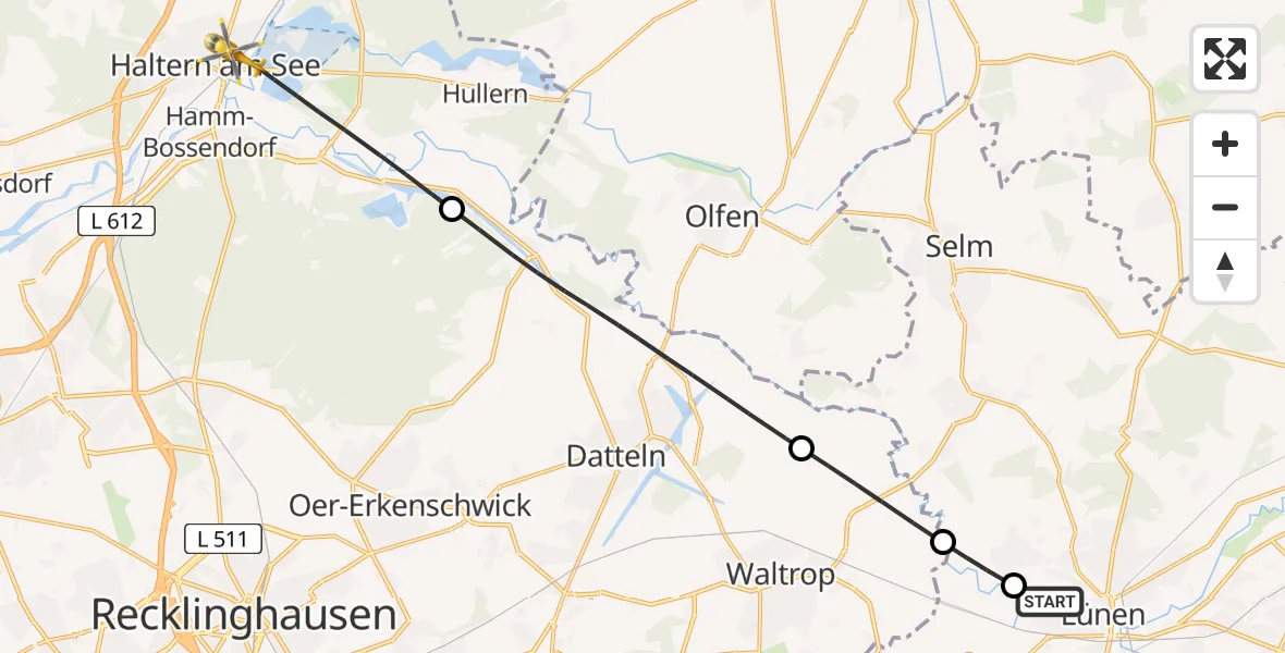 Flugroute Rettungshubschrauber Lünen-Lippeweiden Segelfluggelände - Haltern am See, 13 Juni 2026, 16:49