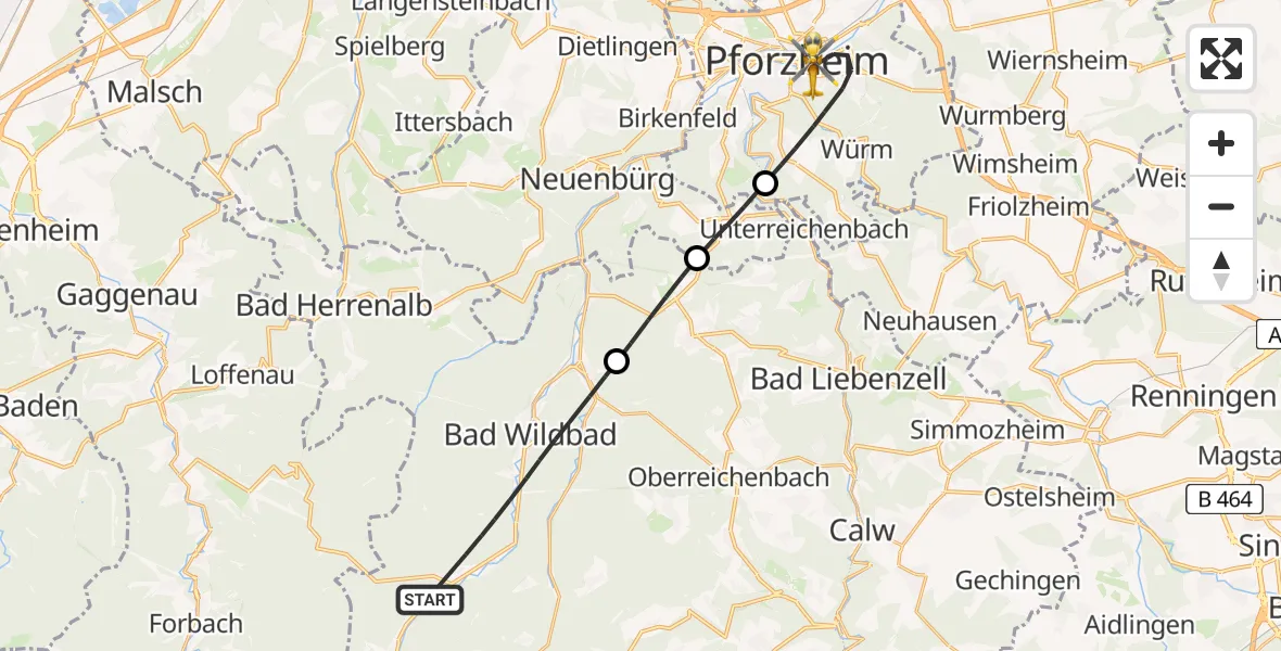 Flugroute Rettungshubschrauber Bad Wildbad - Pforzheim, 13 Juni 2026, 16:52