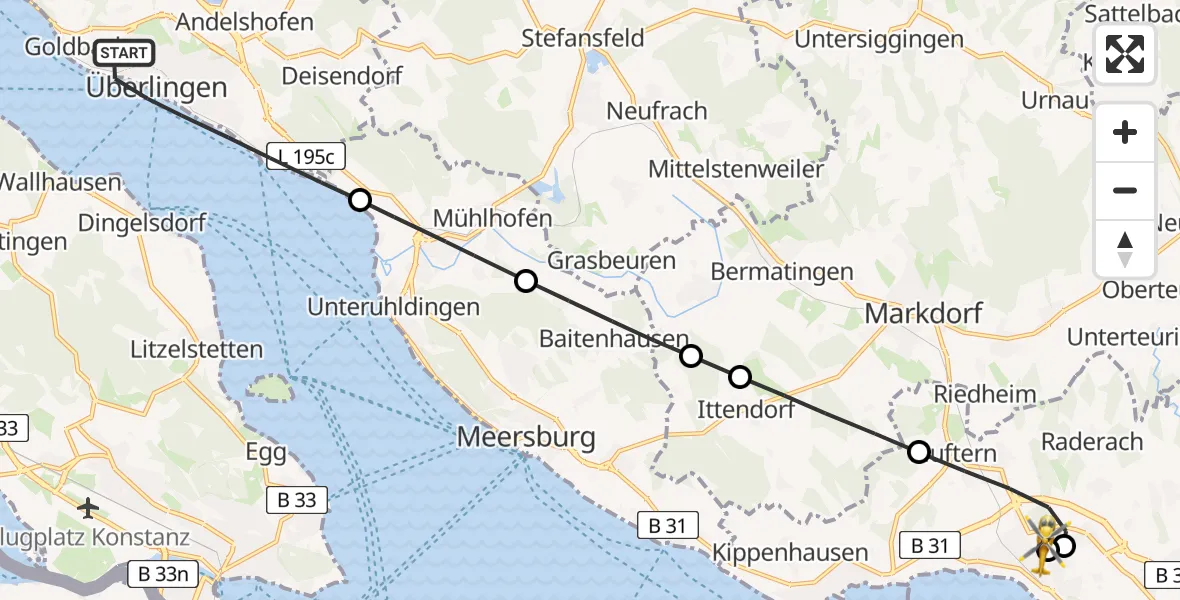 Flugroute Rettungshubschrauber Überlingen - Friedrichshafen Hospital, 13 Juni 2026, 16:55