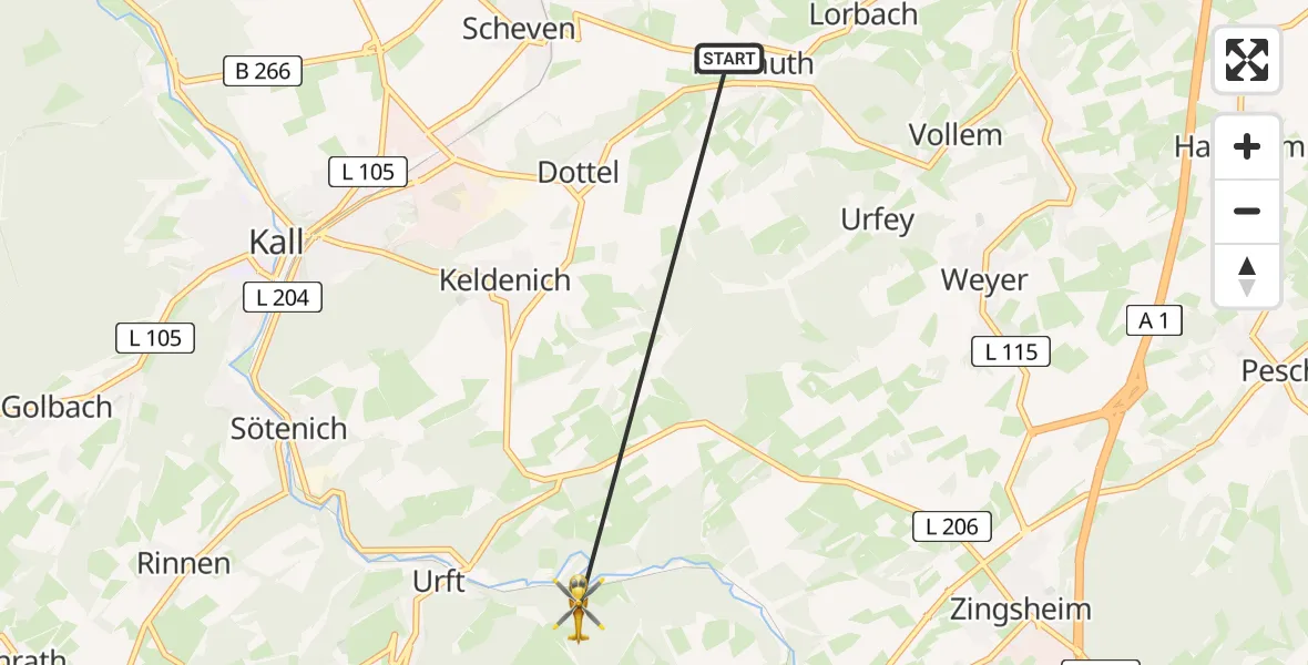 Flugroute Ambulanzhubschrauber Mechernich - Kall, 13 Juni 2026, 17:05