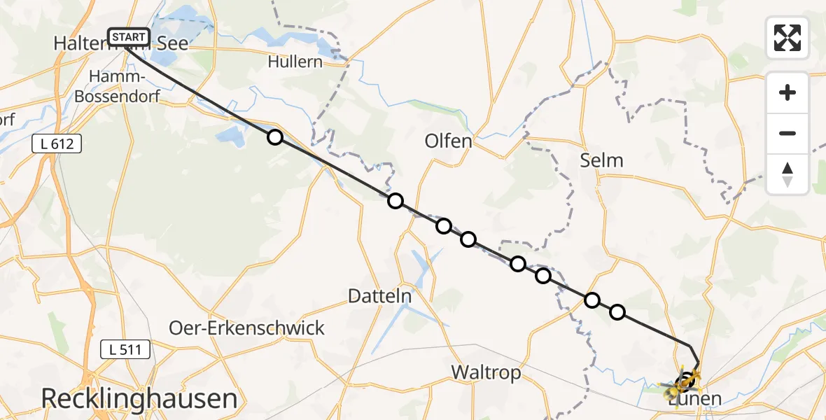 Flugroute Rettungshubschrauber Haltern am See - Sankt Marien Hospital, 13 Juni 2026, 17:17