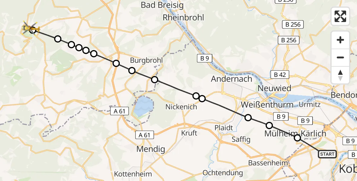 Flugroute Rettungshubschrauber Koblenz - Bad Neuenahr-Ahrweiler, 13 Juni 2026, 17:17