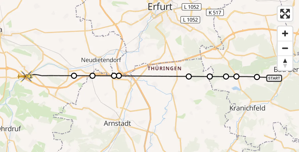 Flugroute Ambulanzhubschrauber Bad Berka - Drei Gleichen, 13 Juni 2026, 17:18