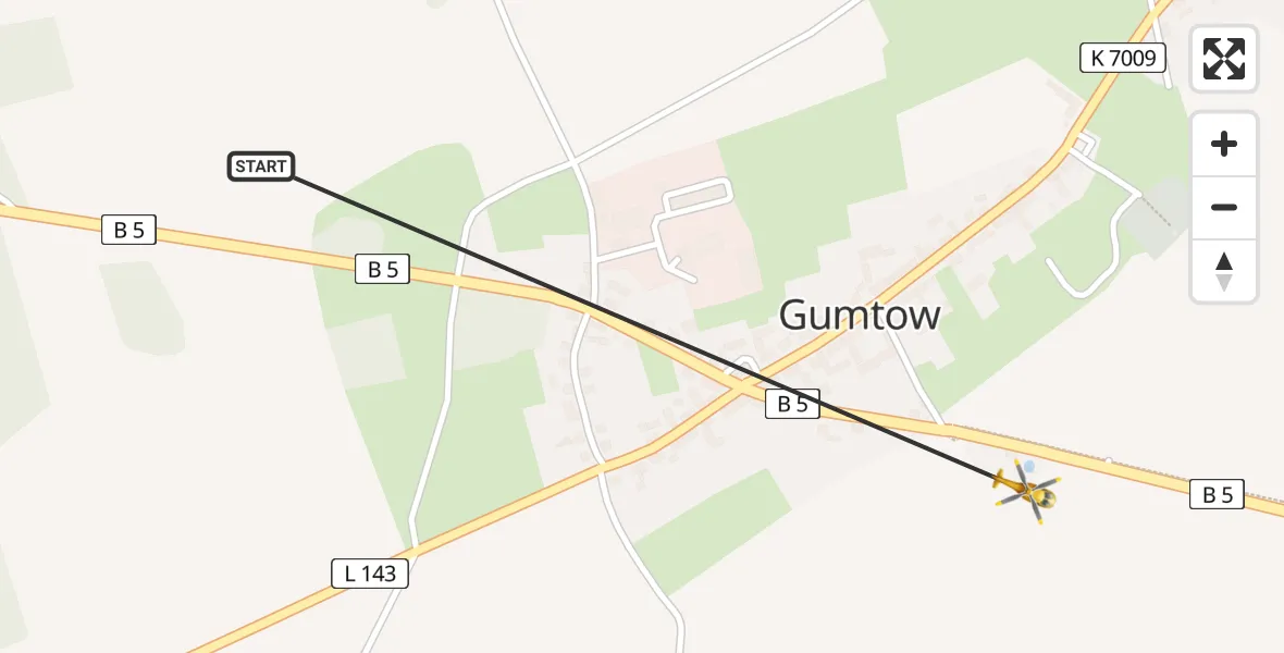 Flugroute Rettungshubschrauber Gumtow - Gumtow, 13 Juni 2026, 17:18