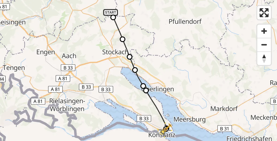 Flugroute Ambulanzhubschrauber Neuhausen ob Eck - Konstanz Hospital, 13 Juni 2026, 17:21