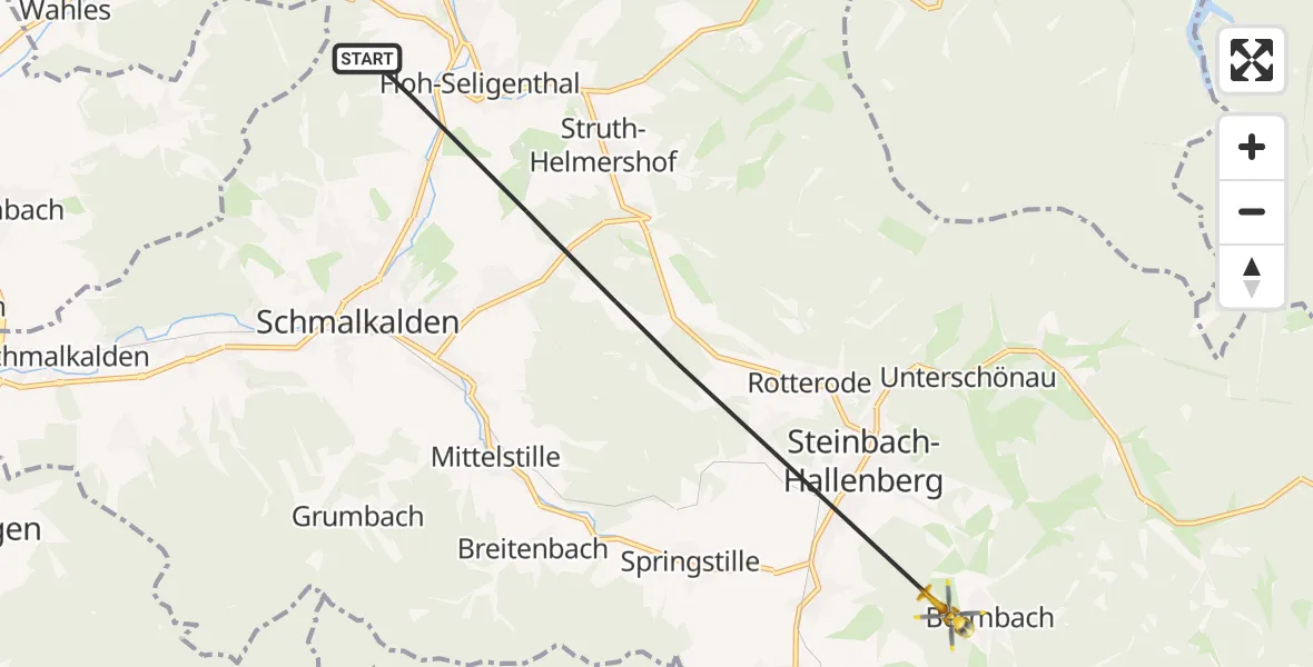 Flugroute Rettungshubschrauber Schmalkalden - Steinbach-Hallenberg, 13 Juni 2026, 17:23