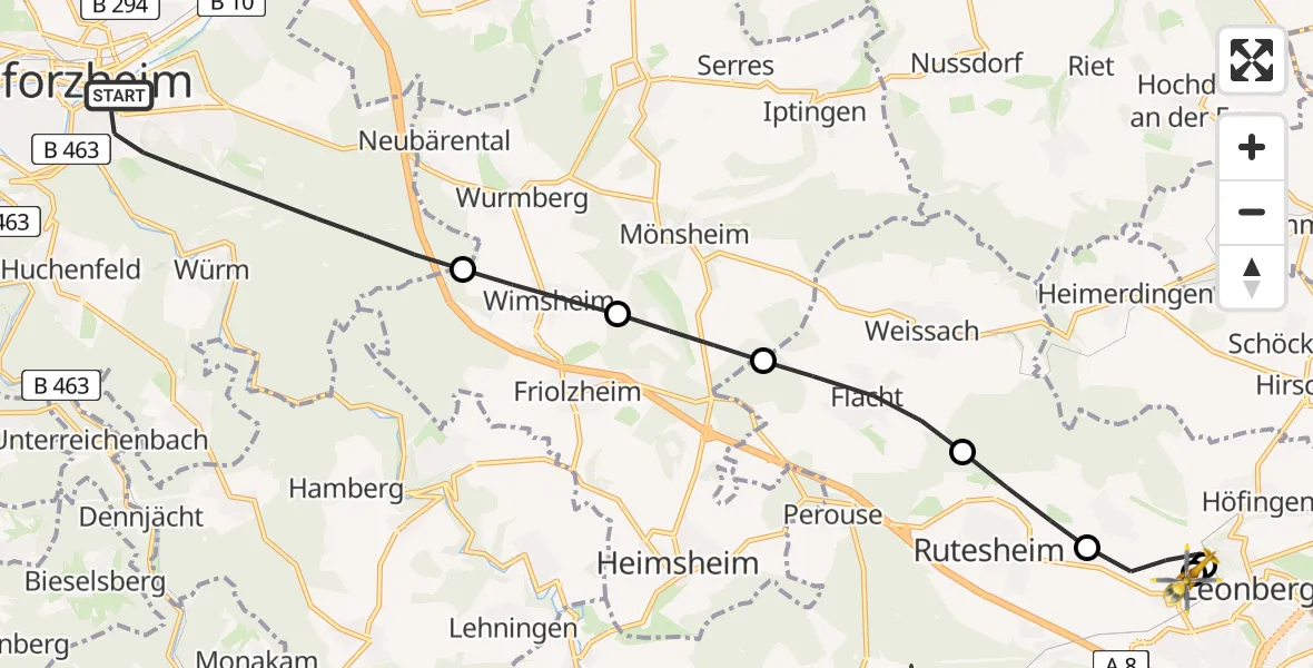 Flugroute Rettungshubschrauber Pforzheim - Leonberg Hospital, 13 Juni 2026, 17:25