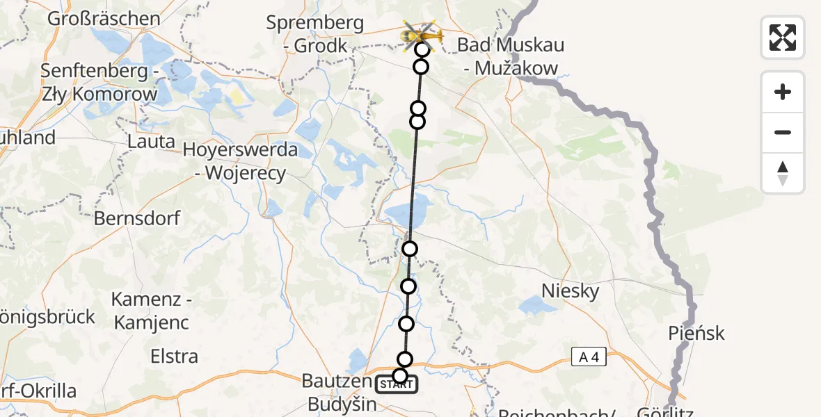 Flugroute Rettungshubschrauber Bautzen Flugplatz - Groß Düben, 13 Juni 2026, 17:48