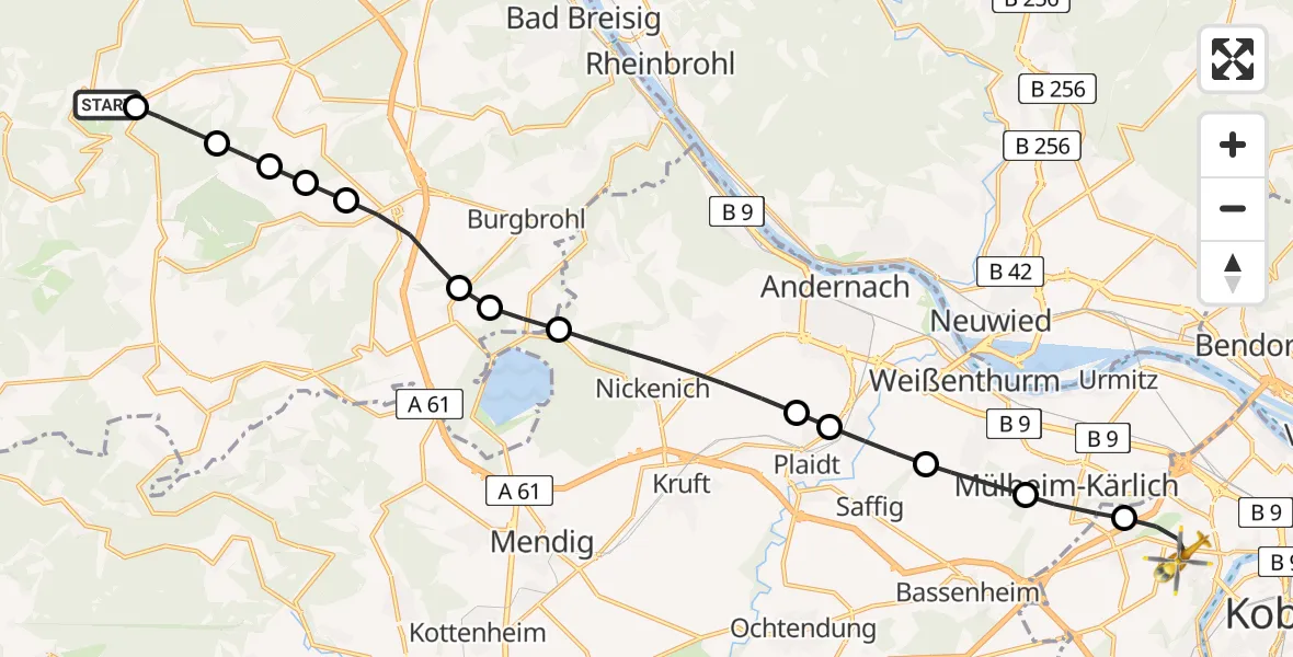 Flugroute Rettungshubschrauber Bad Neuenahr-Ahrweiler - Koblenz, 13 Juni 2026, 17:54