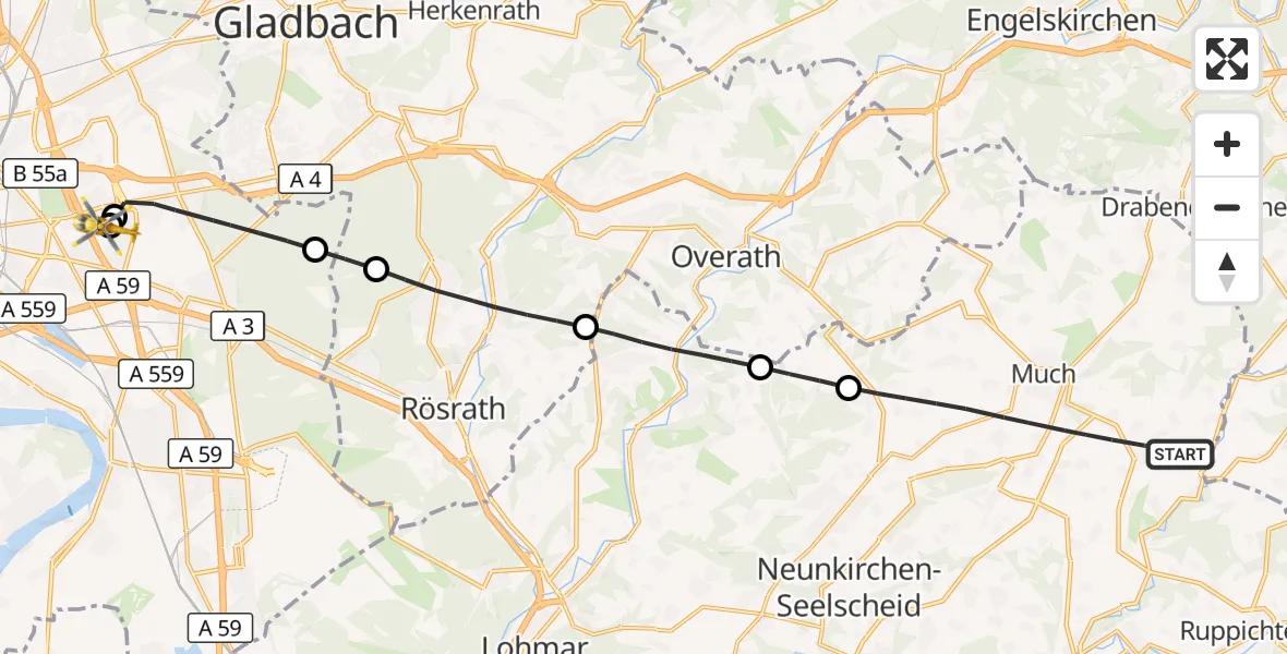 Flugroute Rettungshubschrauber Much - Merheim Hospital, 13 Juni 2026, 17:54