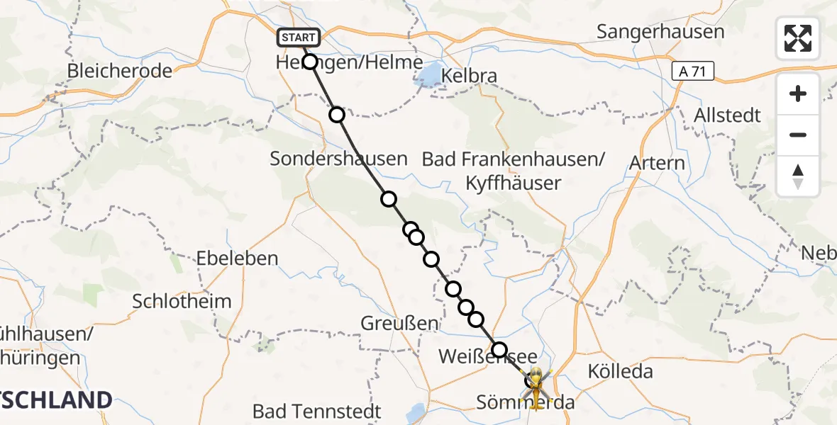 Flugroute Rettungshubschrauber Nordhausen - Sömmerda, 13 Juni 2026, 18:00