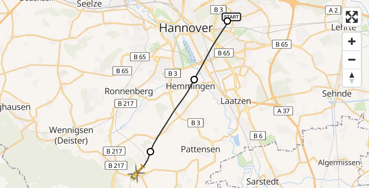 Flugroute Rettungshubschrauber Hannover Luftrettung Hubschrauberlandeplatz (Christoph 4) - Springe, 13 Juni 2026, 18:29
