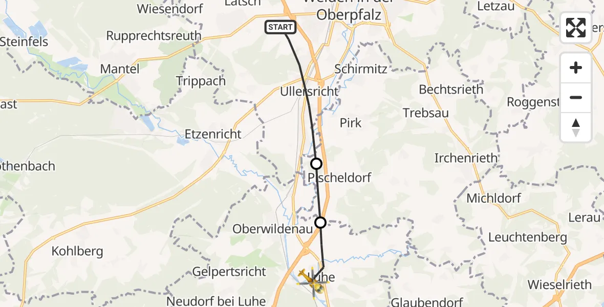 Flugroute Rettungshubschrauber Weiden i.d.OPf. - Luhe-Wildenau, 13 Juni 2026, 18:40