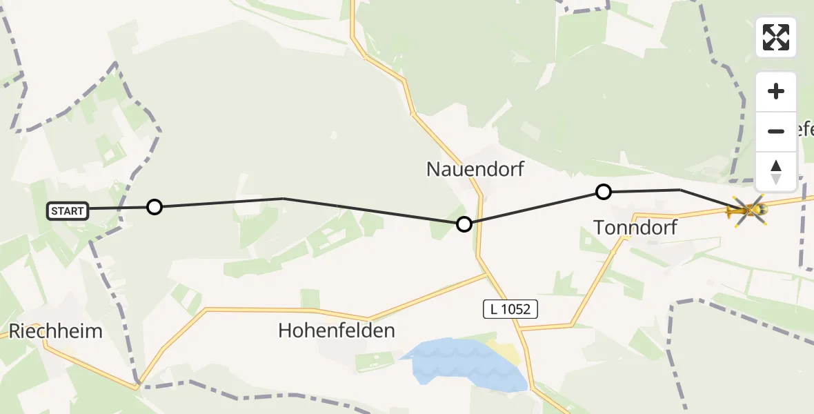 Flugroute Rettungshubschrauber Elleben - Tonndorf, 13 Juni 2026, 18:50