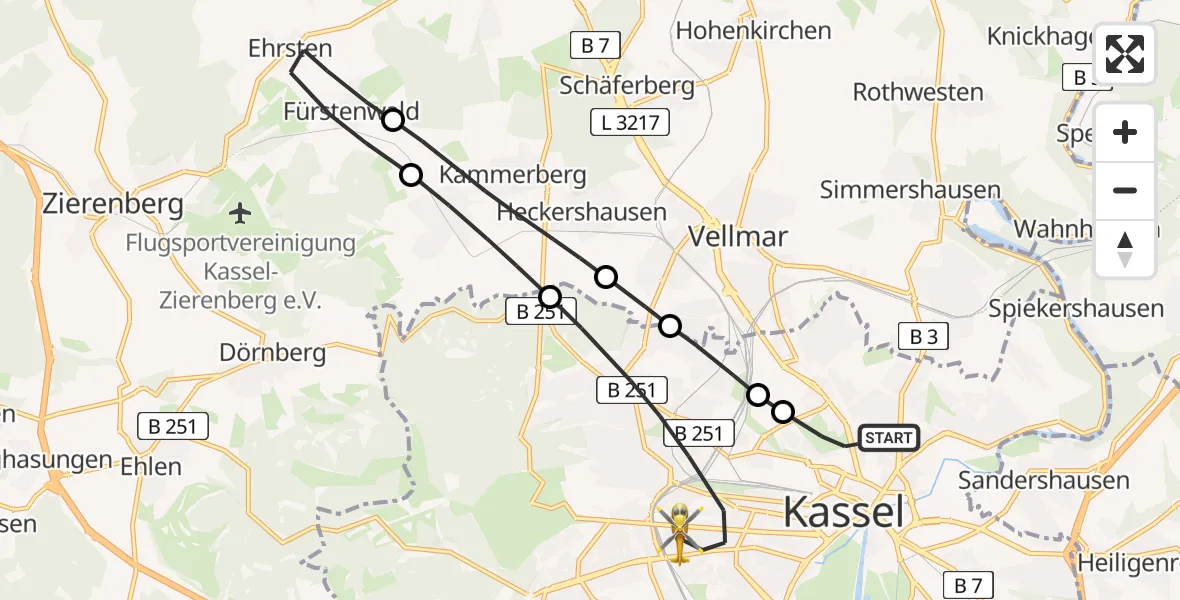 Flugroute Rettungshubschrauber Kassel - Kassel, 13 Juni 2026, 18:51