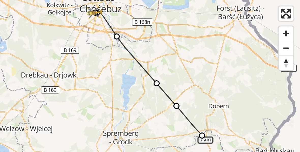 Flugroute Rettungshubschrauber Groß Düben - Carl Thien Hospital Cottbus, 13 Juni 2026, 19:02