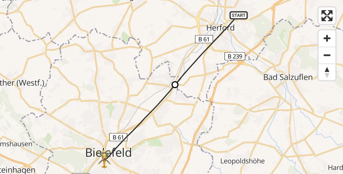 Flugroute Rettungshubschrauber Herford - Bielefeld, 13 Juni 2026, 19:09