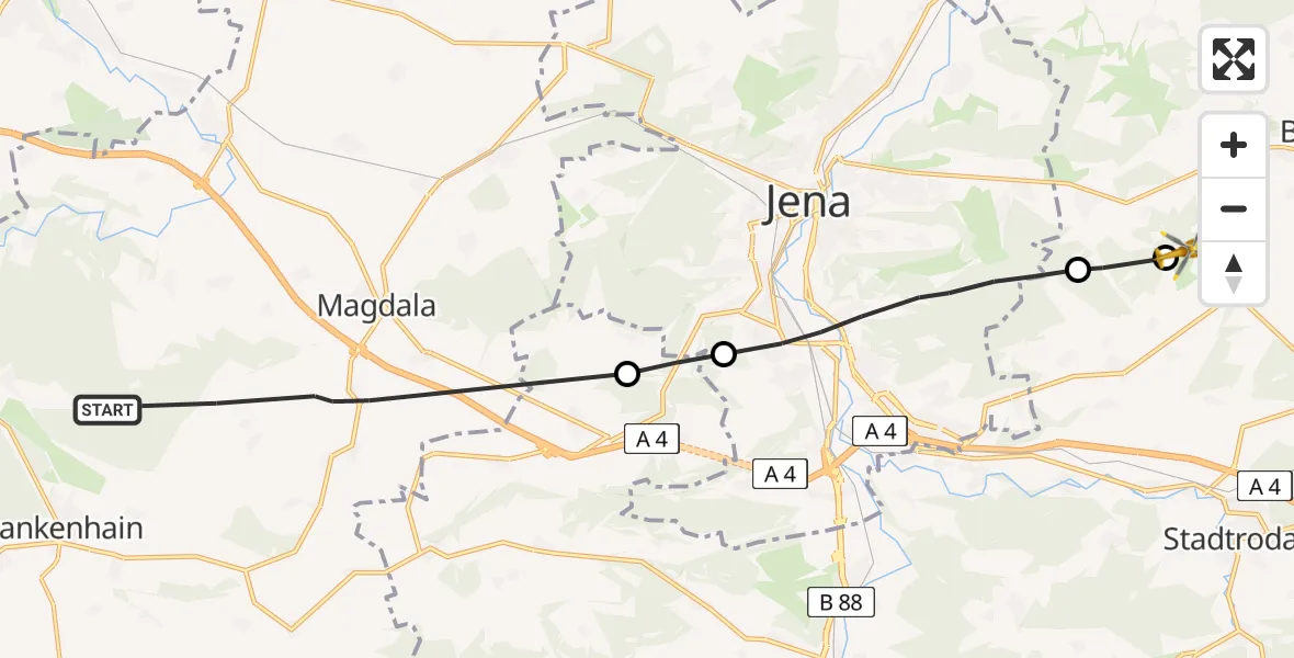 Flugroute Rettungshubschrauber Blankenhain - Jena-Schöngleina Flugplatz, 13 Juni 2026, 19:21