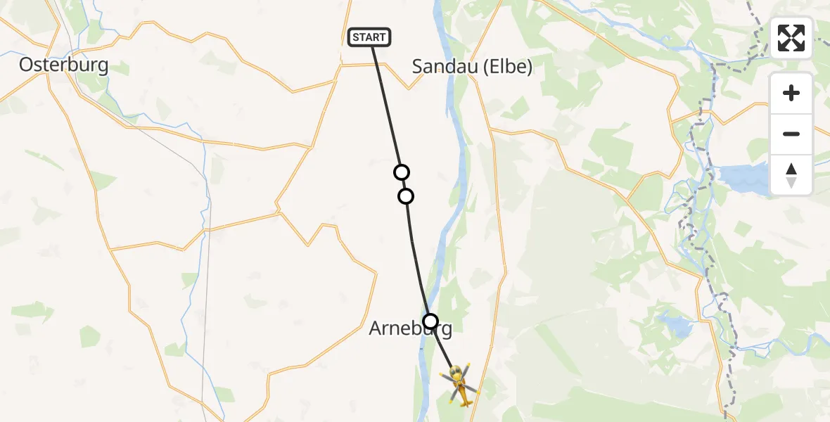 Flugroute Rettungshubschrauber Iden - Klietz, 13 Juni 2026, 19:31