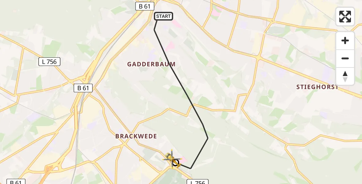 Flugroute Rettungshubschrauber Bielefeld - Luftrettungszentrum Bielefeld, 13 Juni 2026, 19:43