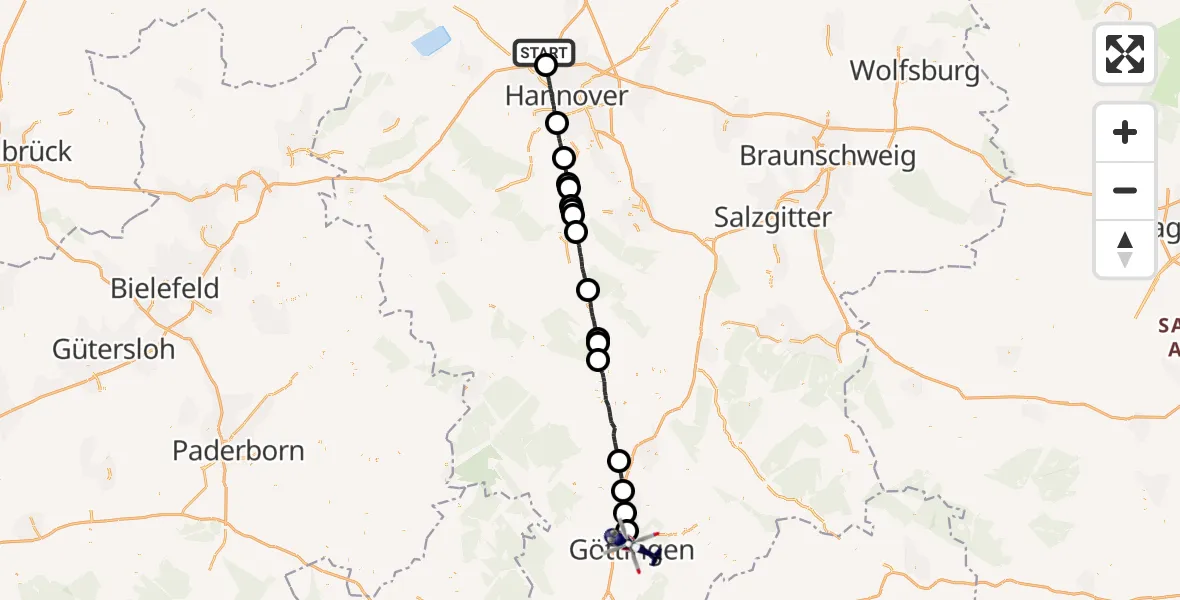 Flugroute Polizeihubschrauber Flughafen Hannover - Göttingen, 13 Juni 2026, 21:25