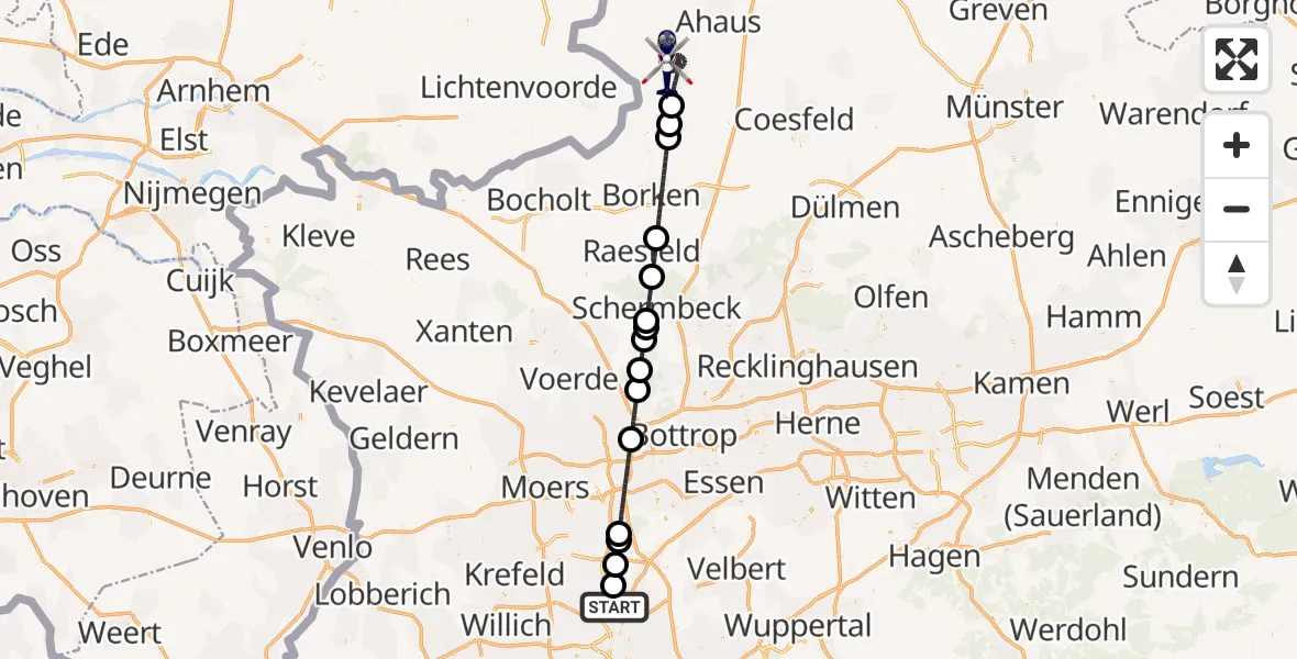 Flugroute Polizeihubschrauber Düsseldorf Flughafen - Stadtlohn, 13 Juni 2026, 22:10