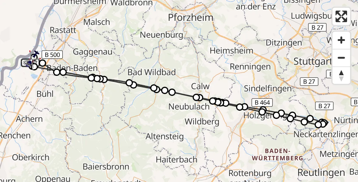 Flugroute Polizeihubschrauber Karlsruhe Baden-Baden Flughafen - Karlsruhe Baden-Baden Flughafen, 13 Juni 2026, 22:15