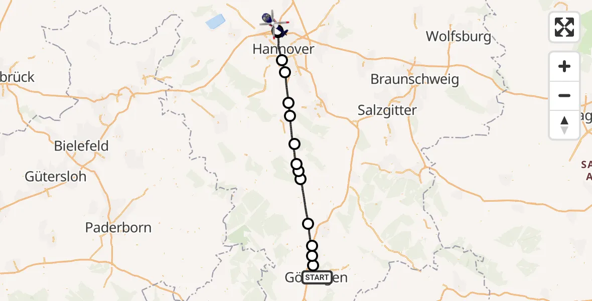Flugroute Polizeihubschrauber Göttingen - Flughafen Hannover, 13 Juni 2026, 22:18