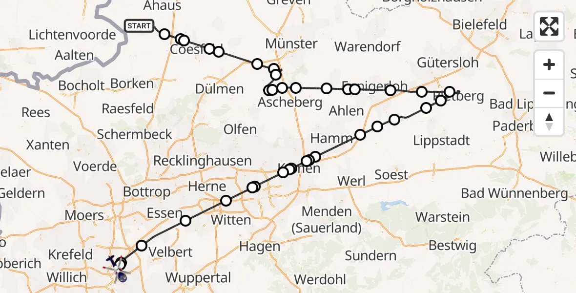 Flugroute Polizeihubschrauber Stadtlohn - Düsseldorf Flughafen, 13 Juni 2026, 23:01