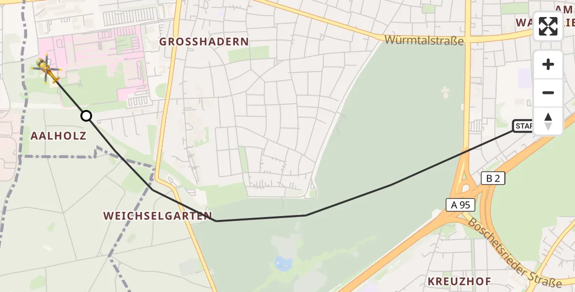 Flugroute Rettungshubschrauber München - DRF Air Rescue München Hubschrauberlandeplatz, 13 Juni 2026, 23:16