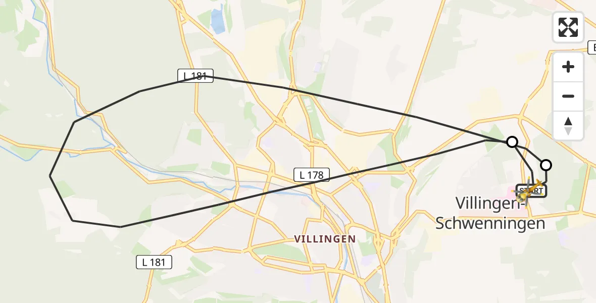 Flugroute Ambulanzhubschrauber DRF Air Rescue Station Villingen-Schwenningen Hubschrauberlandeplatz (Christoph 11) - DRF Air Rescue Station Villingen-Schwenningen Hubschrauberlandeplatz (Christoph 11), 14 Juni 2026, 01:22