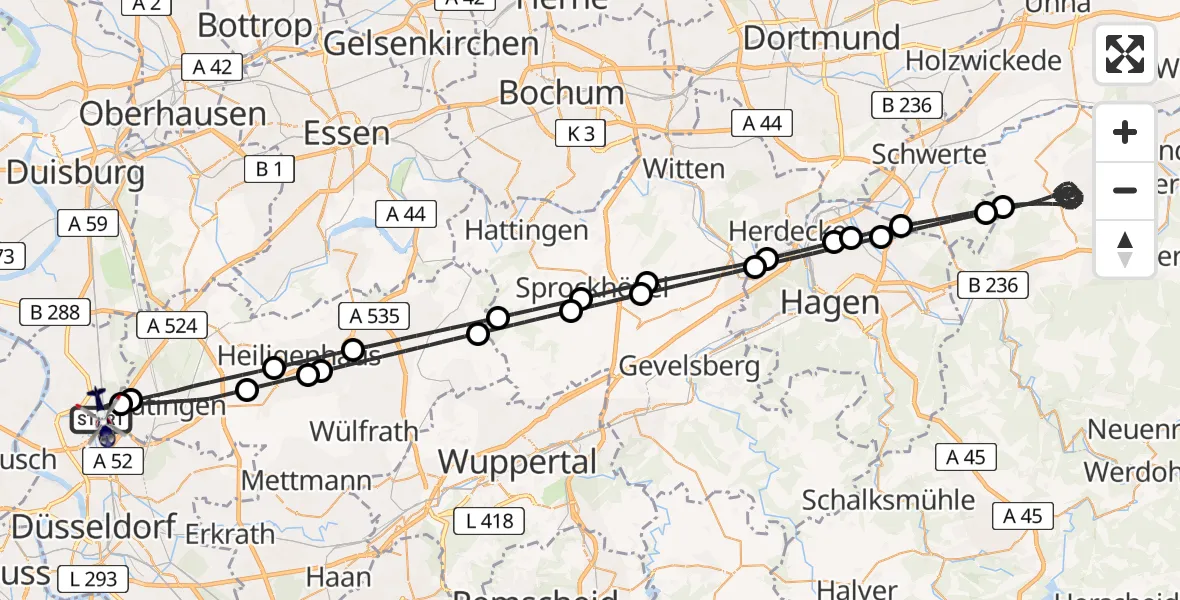 Flugroute Polizeihubschrauber Düsseldorf Flughafen - Düsseldorf Flughafen, 14 Juni 2026, 01:51