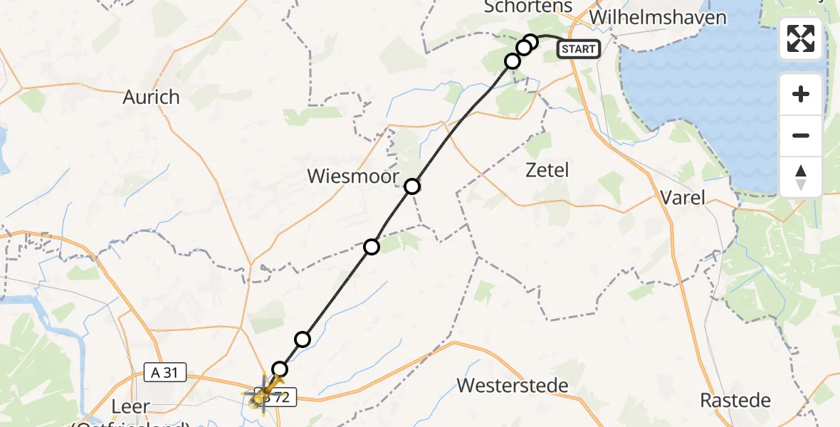 Flugroute Rettungshubschrauber Sande - Filsum, 14 Juni 2026, 03:52